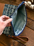 Fold Over Clutch - Stamped Aztec with Vegan Leather - Detachable Wristlet