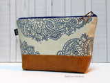 Mandala Paisley with Vegan Leather - Large Make Up Bag / Diaper Clutch / Bridesmaid Gift