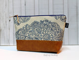 Mandala Paisley with Vegan Leather - Large Make Up Bag / Diaper Clutch / Bridesmaid Gift