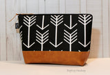 Black Arrows with Vegan Leather - Large Make Up Bag / Diaper Clutch / Bridesmaid Gift