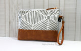 Grab N Go Wristlet Clutch - Grey Heni Aztec with Vegan Leather