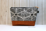 Heni Aztec In Black with Vegan Leather - Large Make Up Bag / Diaper Clutch / Bridesmaid Gift