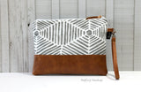 Grab N Go Wristlet Clutch - Grey Heni Aztec with Vegan Leather