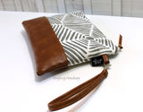 Grab N Go Wristlet Clutch - Grey Heni Aztec with Vegan Leather