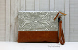 Grab N Go Wristlet Clutch - Pearl Rays In Grey with Vegan Leather