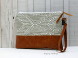 Grab N Go Wristlet Clutch - Pearl Rays In Grey with Vegan Leather