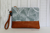 Grab N Go Wristlet Clutch - Kaleidoscope Floral  In Grey with Vegan Leather