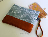 Grab N Go Wristlet Clutch - Kaleidoscope Floral  In Grey with Vegan Leather