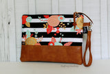 Grab N Go Wristlet Clutch - Floral Stripe with Vegan Leather