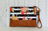 Grab N Go Wristlet Clutch - Floral Stripe with Vegan Leather