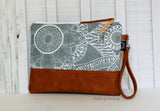 Grab N Go Wristlet Clutch - Kaleidoscope Floral  In Grey with Vegan Leather