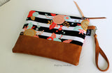 Grab N Go Wristlet Clutch - Floral Stripe with Vegan Leather