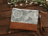 Grab N Go Wristlet Clutch - Kaleidoscope Floral  In Grey with Vegan Leather