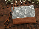 Grab N Go Wristlet Clutch - Kaleidoscope Floral  In Grey with Vegan Leather