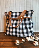 BagEnvy Handbags - Monterey Large Diaper Bag - with Vegan Leather - In Black and White Buffalo Plaid - or Custom Design Your Own