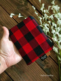 SALE - Buffalo Plaid with Vegan Leather and Key Clip - Zippered Clutch /  Coin Pouch / Change Purse