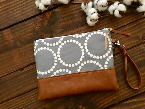 Grab N Go Wristlet Clutch - Grey Pearl Bracelet with Vegan Leather