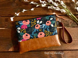 Grab N Go Wristlet Clutch - Coral Floral in Midnight with Vegan Leather