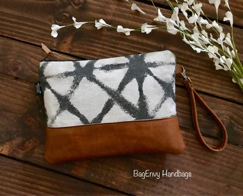 Grab N Go Wristlet Clutch - Charcoal Shibori  with Vegan Leather