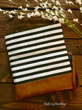 Fold Over Clutch - Skinny Black Stripe with Vegan Leather - Detachable Wristlet