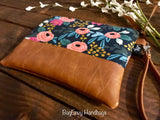 Grab N Go Wristlet Clutch - Coral Floral in Midnight with Vegan Leather