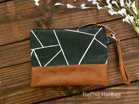 Grab N Go Wristlet Clutch - Cut Glass in Charcoal with Vegan Leather