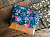 Coral Floral in Midnight with Vegan Leather or Design Your Own - Large Zippered Diaper Clutch / Toddler Bag - Attach to Stroller