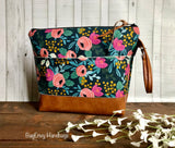 Coral Floral in Midnight with Vegan Leather or Design Your Own - Large Zippered Diaper Clutch / Toddler Bag - Attach to Stroller