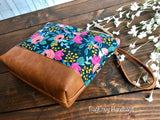 Coral Floral in Midnight with Vegan Leather or Design Your Own - Large Zippered Diaper Clutch / Toddler Bag - Attach to Stroller