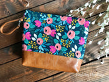 Coral Floral in Midnight with Vegan Leather or Design Your Own - Large Zippered Diaper Clutch / Toddler Bag - Attach to Stroller