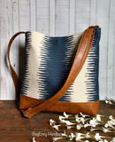 Messenger Slouchy Tote - Richter in Navy with Vegan Leather - Adjustable Strap