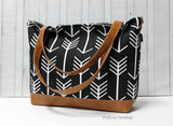 Black Arrows with Vegan Leather - Tote Bag /  Diaper Bag /  Medium Bag -